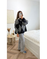 Gilet maille marin gris & jaune