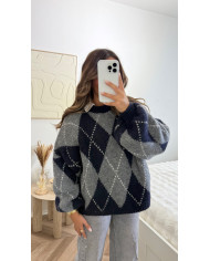 Pull losange bleu marine & gris