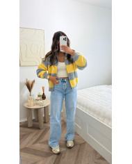 Gilet maille marin gris & jaune