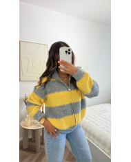 Gilet maille marin gris & jaune