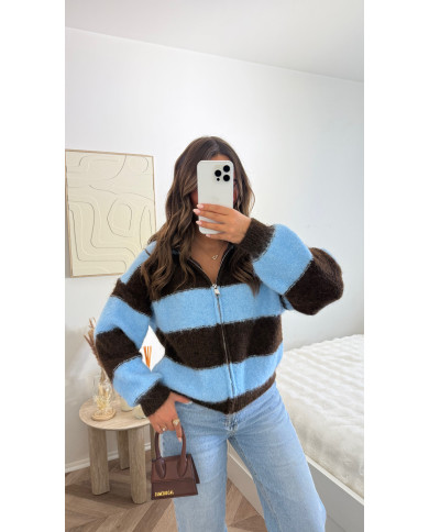 Gilet maille marin choco & bleu