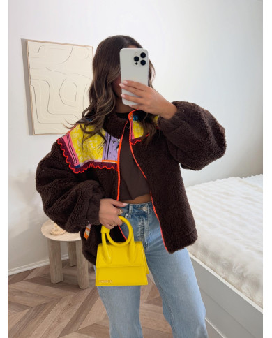 Veste moumoute choco & fluo