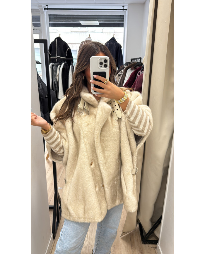 Bombardier sans manches fourrure Beige