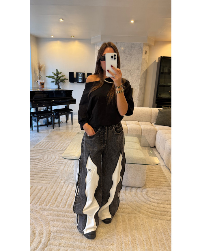 Jean bicolore Ganni noir & blanc