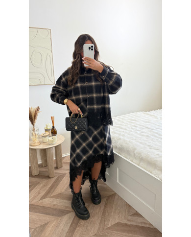 Ensemble bûcheron jupe dentelle noir & beige