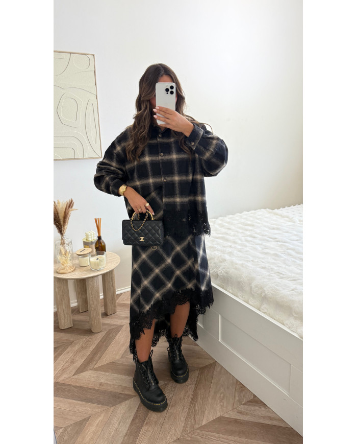Ensemble bûcheron jupe dentelle noir & beige