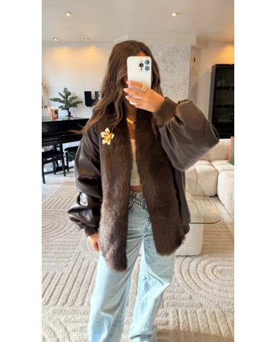 Veste Simili Choco intérieur fourrure doré