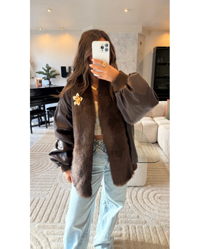 Veste Simili Choco intérieur fourrure doré