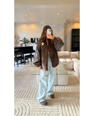 Veste Simili Choco intérieur fourrure doré