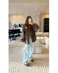 Veste Simili Choco intérieur fourrure doré