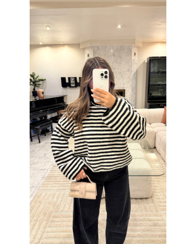 Pull maille marin noir & blanc