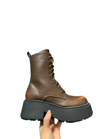 Bottines à lacets délavé Choco