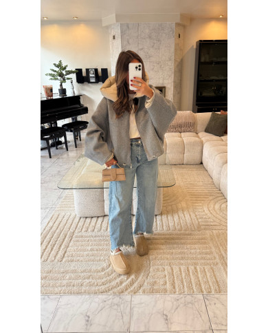 Veste imperméable amovible à capuche Gris & Beige