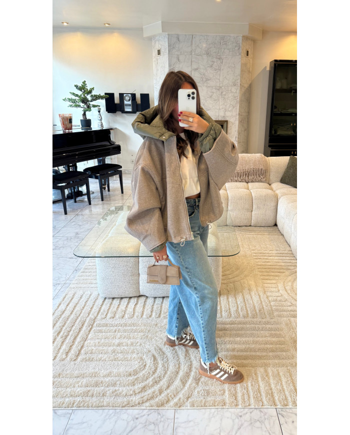 Veste imperméable amovible à capuche Taupe & Kaki