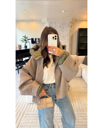 Veste imperméable amovible à capuche Taupe & Kaki