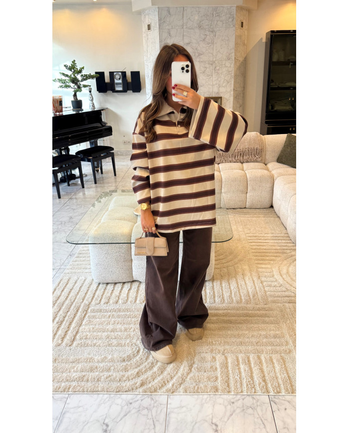 Pull Hanna rayé Beige & Choco