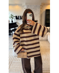 Pull Hanna rayé Beige & Choco