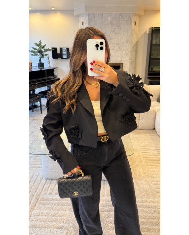 Blazer Court fleurs relief Noir