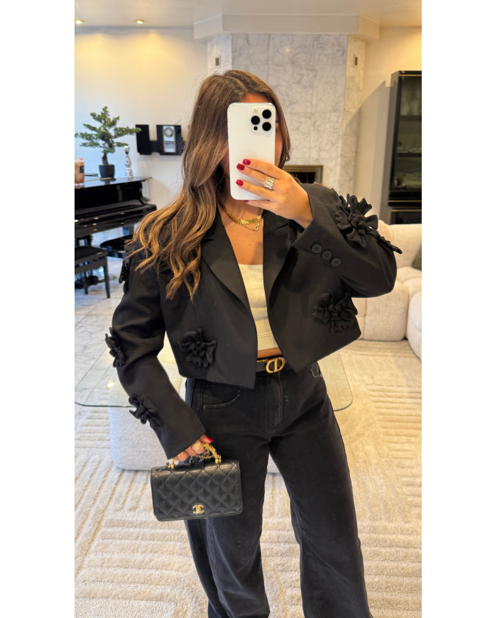 Blazer Court fleurs relief Noir