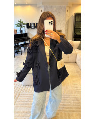 Blazer Oversize fleurs bleu marine