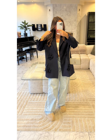 Blazer Oversize fleurs bleu marine