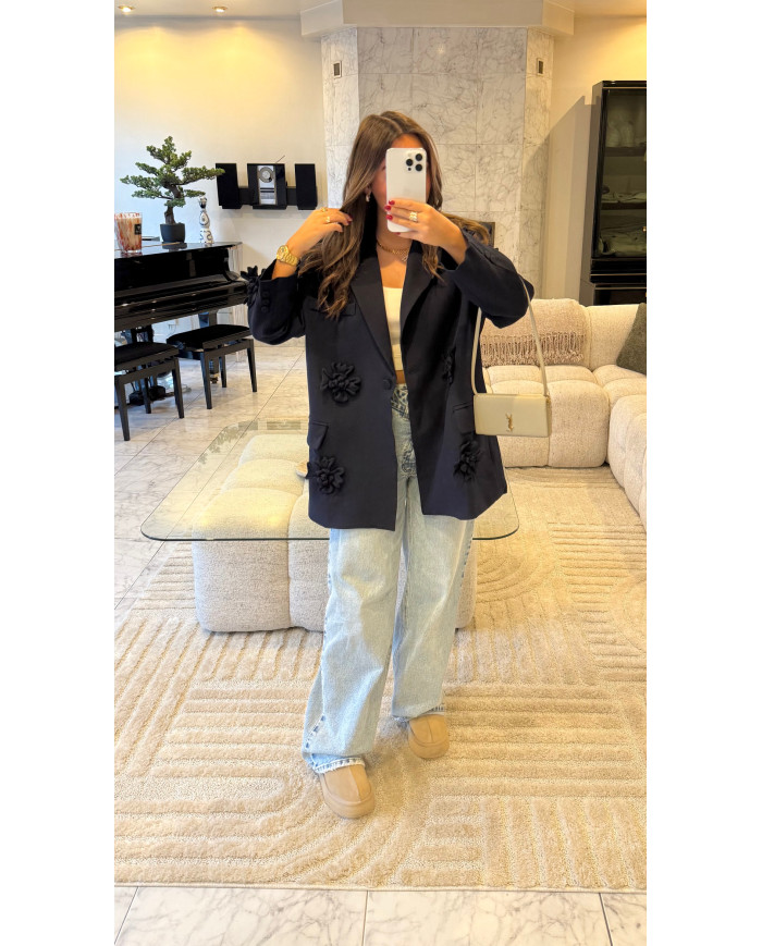 Blazer Oversize fleurs bleu marine