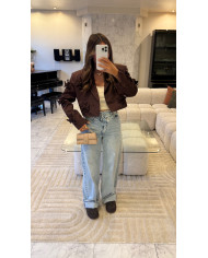 Pull Zip marin Choco & jaune