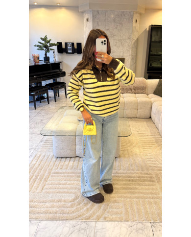 Pull Zip marin Choco & jaune