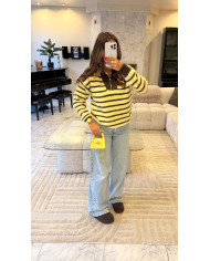 Pull Zip marin Choco & jaune