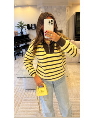 Pull Zip marin Choco & jaune