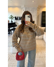 Pull Zip marin Choco & jaune