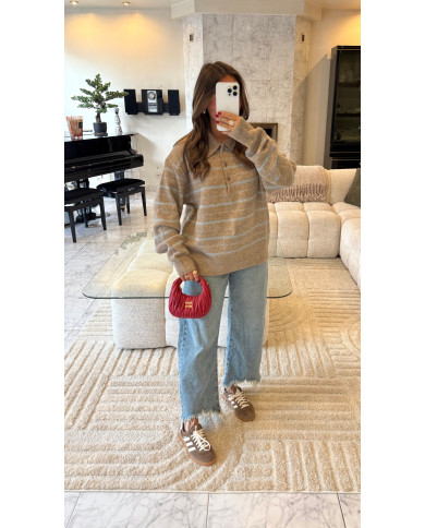 Pull polo marin taupe & Bleu