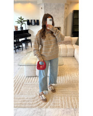 Pull polo marin taupe & Bleu