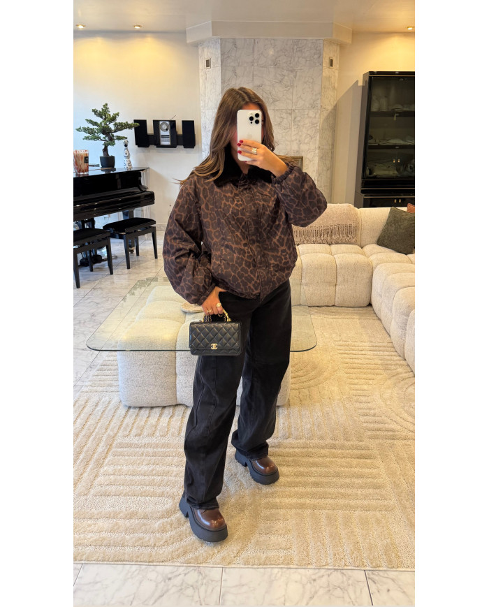 Veste imperméable léopard col fourrure