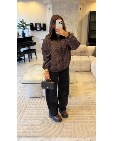 Veste imperméable léopard col fourrure