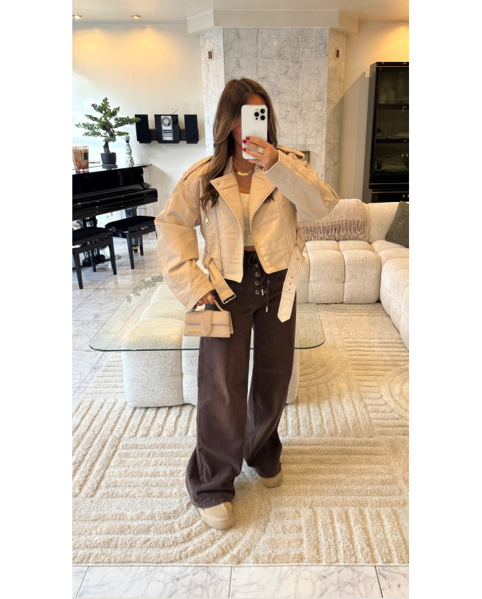 Veste crop simili beige