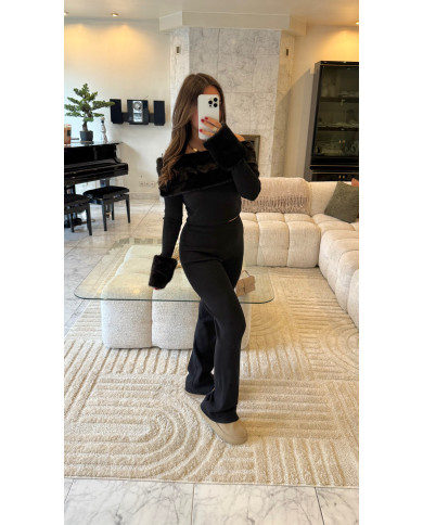 Ensemble Russia maille noir détails fourrure