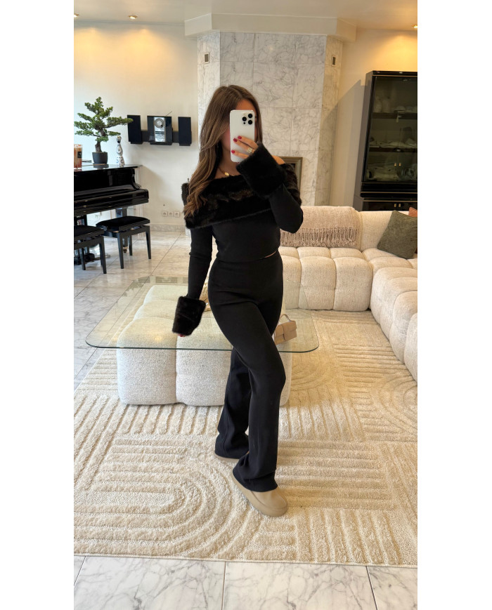 Ensemble Russia maille noir détails fourrure