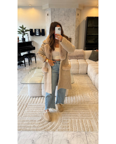 Manteaux doux taupe à fourrure NYC