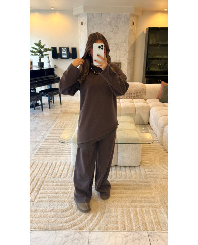 Ensemble jogging sweat bi matière dentelle Choco