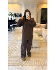 Ensemble jogging sweat bi matière dentelle Choco