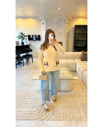 Pull Maille H Beige