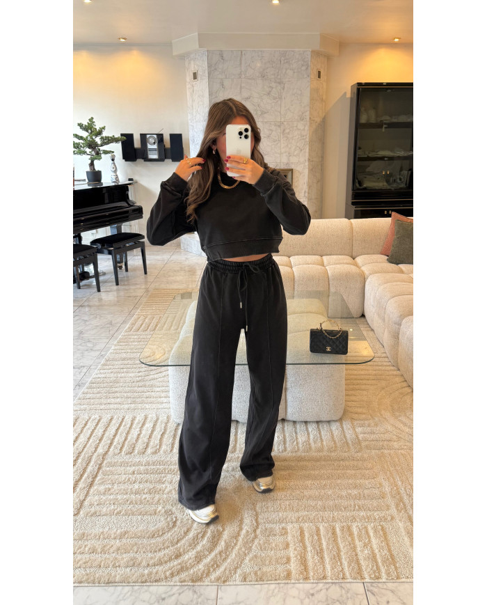 Ensemble Crop jogging délavé noir