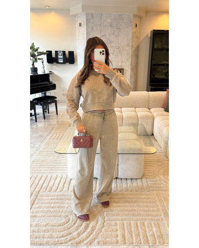 Ensemble crop jogging délavé taupe