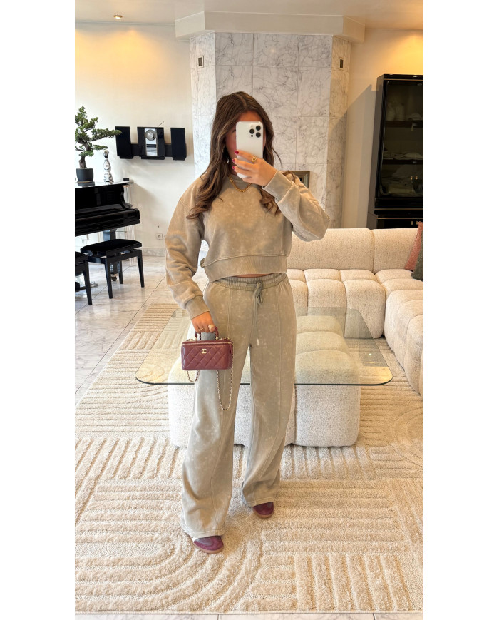Ensemble crop jogging délavé taupe