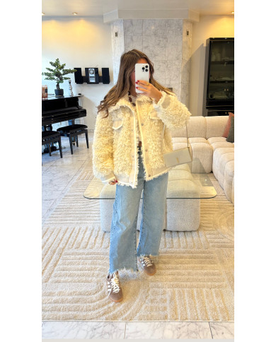 Veste bi matière froufrou Beige