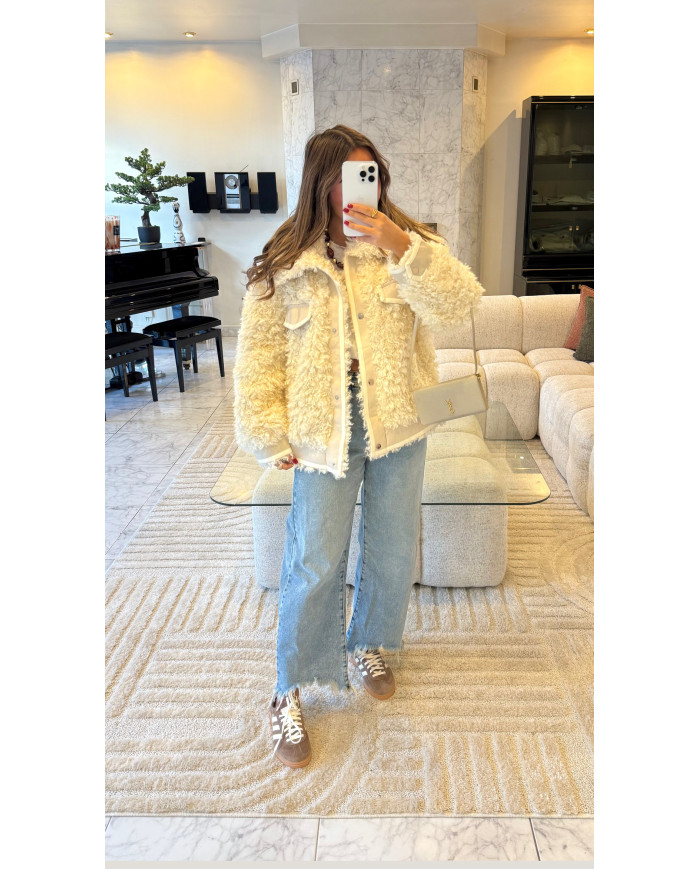 Veste bi matière froufrou Beige