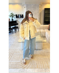 Veste bi matière froufrou Beige