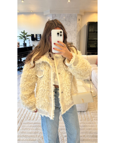 Veste bi matière froufrou Beige