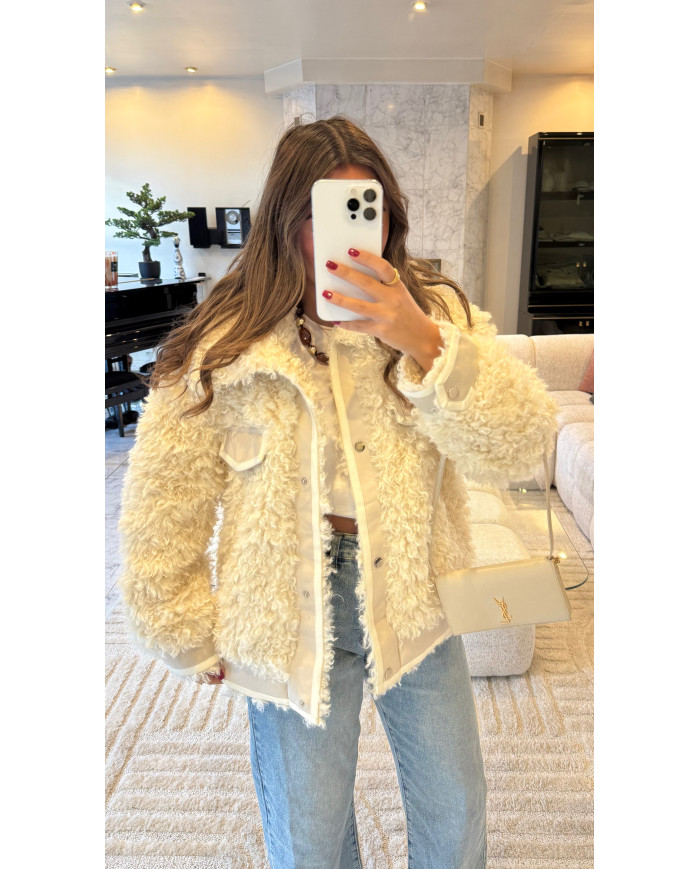 Veste bi matière froufrou Beige